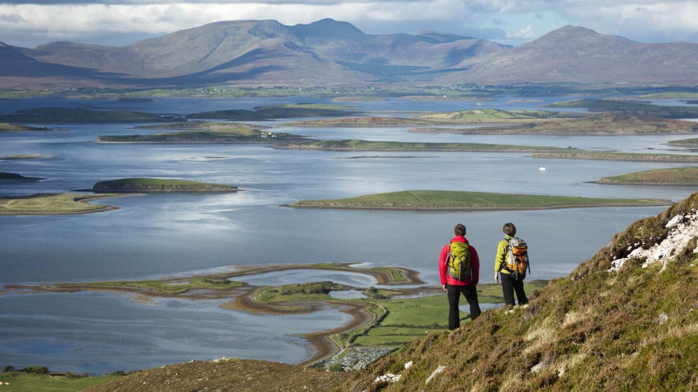 Walkers on the slopes of Croagh Patrick, above Clew Bay, Co Mayo_Web Size